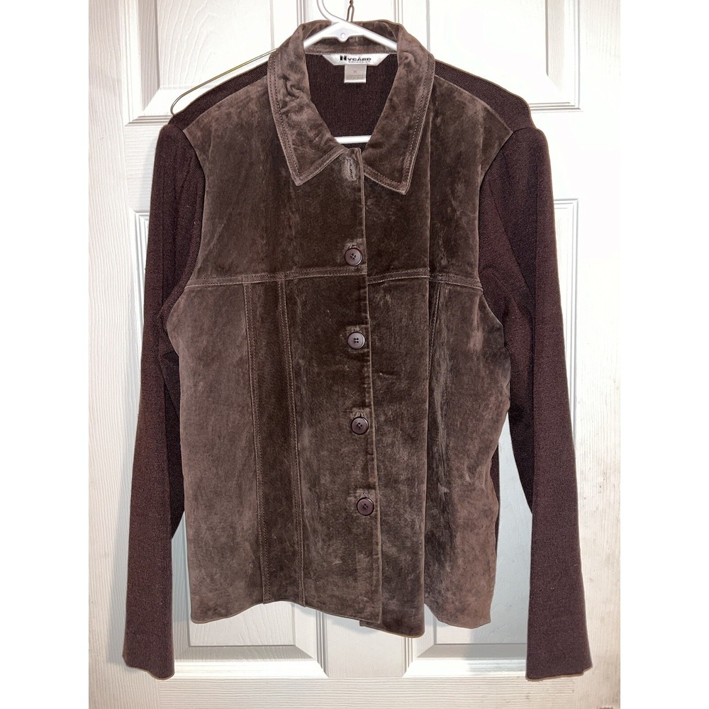 vtg Nygard Brown Sweater Cardigan‎ womens m Suede Silk Knit Jacket. Button up